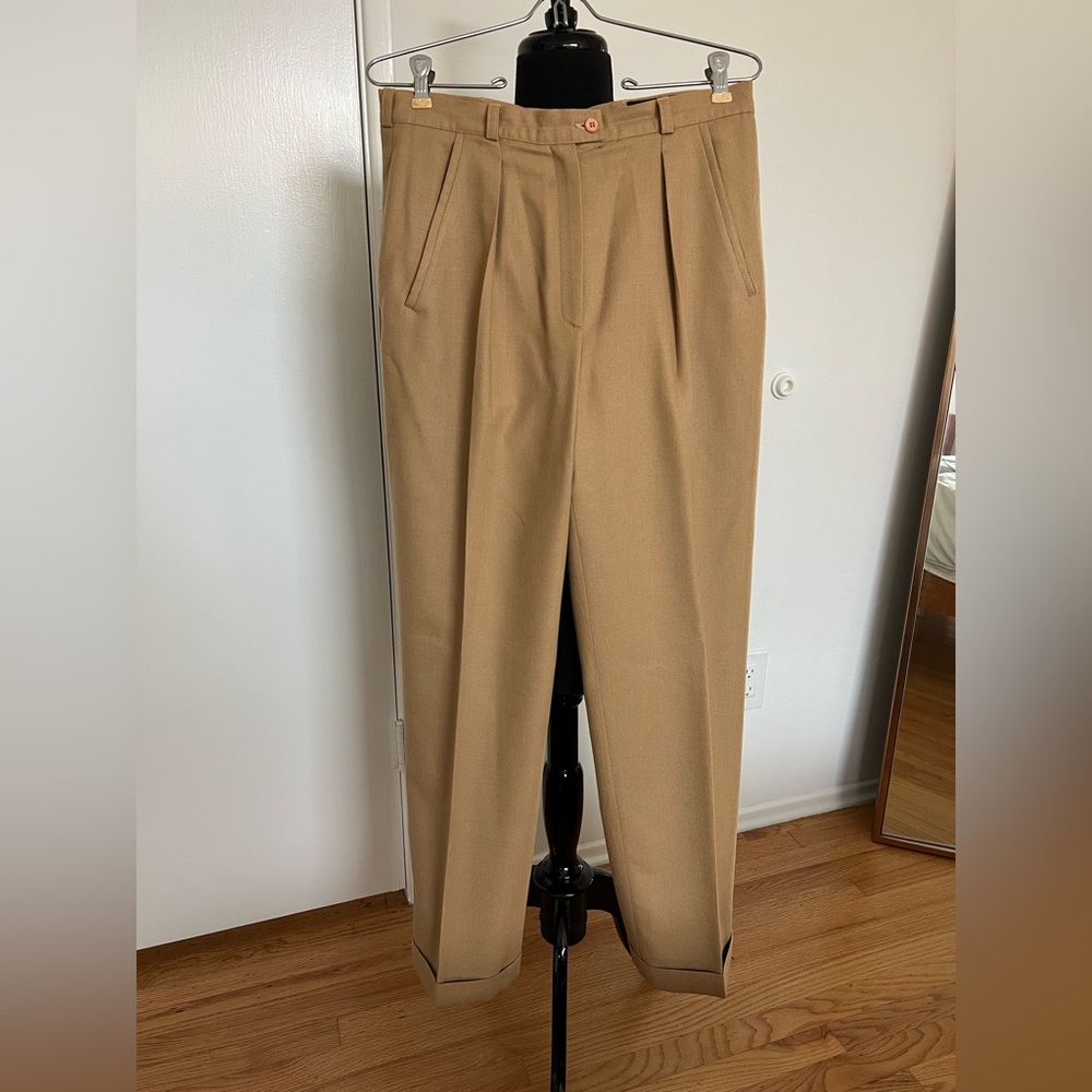Vintage Women’s Tan Pleated Trousers Giorgio Sant Angelo 100% Merino Wool